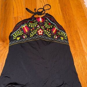 Gibson Latimer Black Bikini with Floral Embroidery